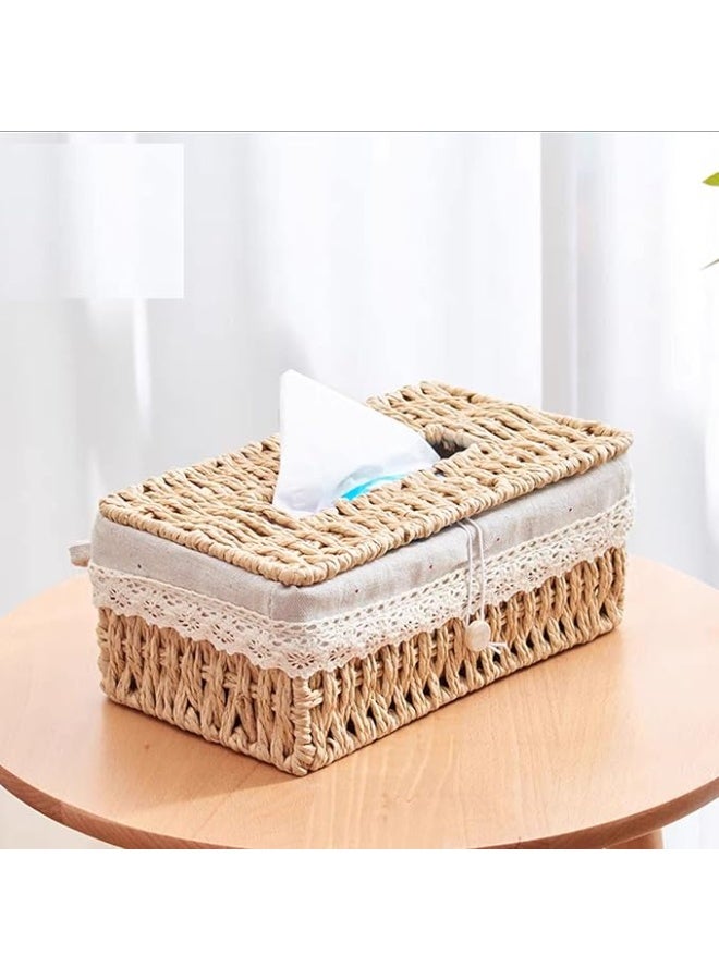 غطاء علبة مناديل كلاسيكي ريترو - حامل مناديل بتصميم نسج الخيزران لأناقة المنزل - Image 1